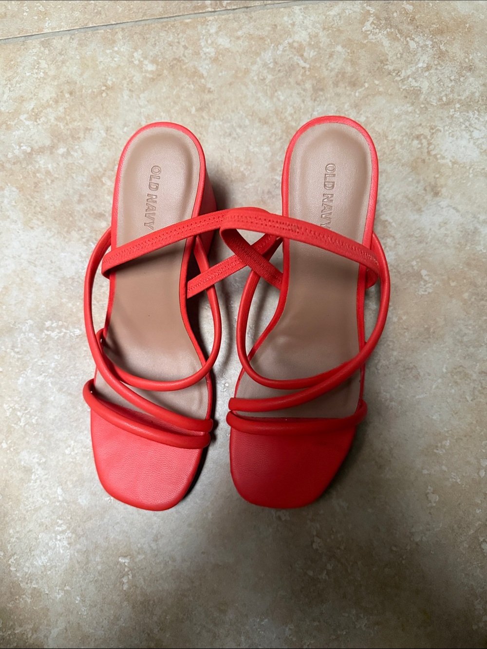 Old Navy Red Cross-Strap Slide Heels